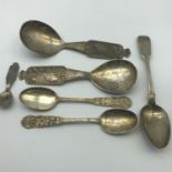 A Lot of 5 various 800 Grade Sterling silver Norwegian spoons by Victor Carlsen. Together with a