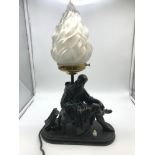 Early 20th century spelter William Shakespeare figurine table lamp, designed with a frost flame