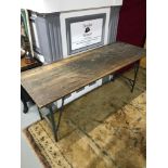 A WW2 Military pine folding tressel table, Stamped D & W 1941, Crown with AM Underneath. Metal