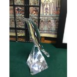 Daum France crystal bird sculpture. Signed. Measures 23cm in height