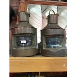 A Pair of WW2 Ships signal lanterns Blue and Red, MADE BY Alderson & Gyde Ltd Birmingham 1944 & 1945