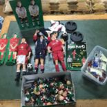 A collection of vintage football toy figurines & cards etc
