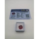 Gemelogical Institute of Laboratory Natural Ruby 11.30ct stone. Cushion shaped. Comes with card of