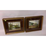 A Pair of Italian Oil paintings in gilt frames, depicting a countryside scene.