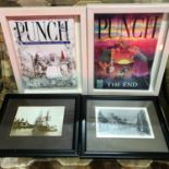 A Lot of two framed Punch magazines together with two original photos of High street Kinross