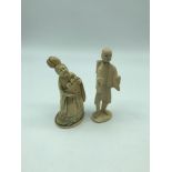 Two Japanese Meiji period Ivory and Bone carved figures. Tallest measures 12cm