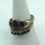 A Beautiful unmarked antique gold ring set with three large Amethyst stones, Together with an
