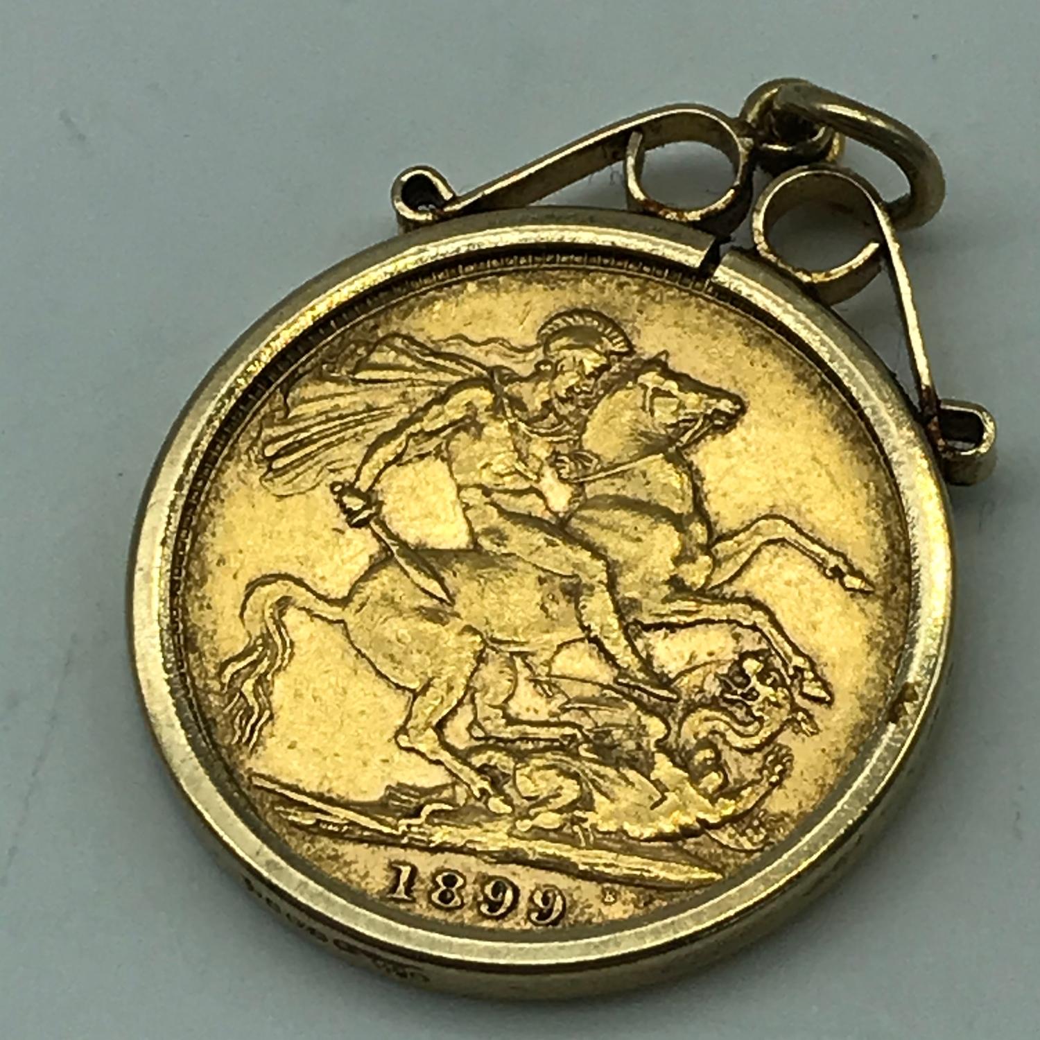 1899 Full Gold Sovereign, In a fitted 9ct gold pendant holder. Can be removed. - Image 2 of 2