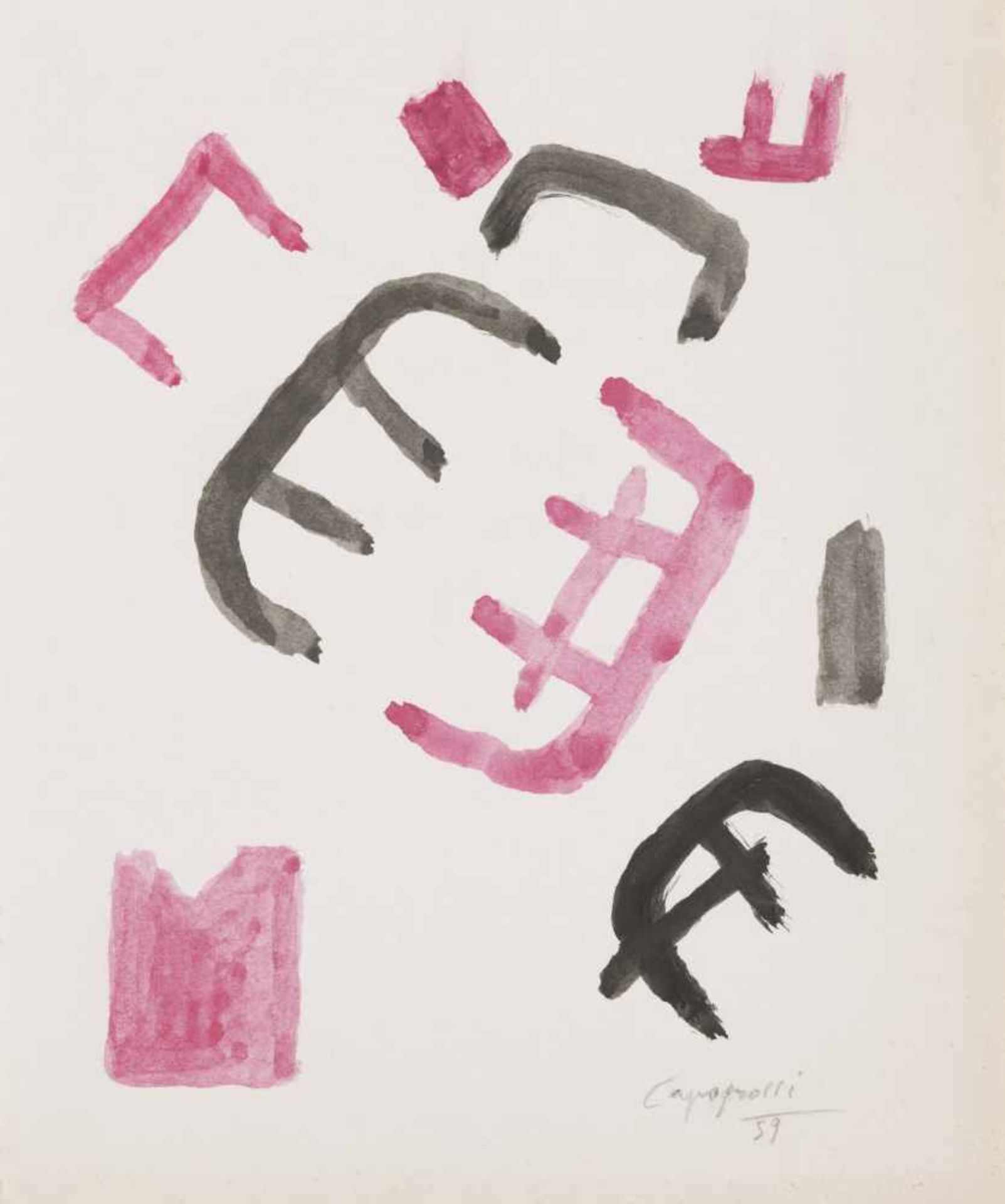 Giuseppe Capogrossi (Rom/Roma 1900  Rom/Roma 1972)Ohne Titel, 1959;Mischtechnik auf Papier, 18 x 13