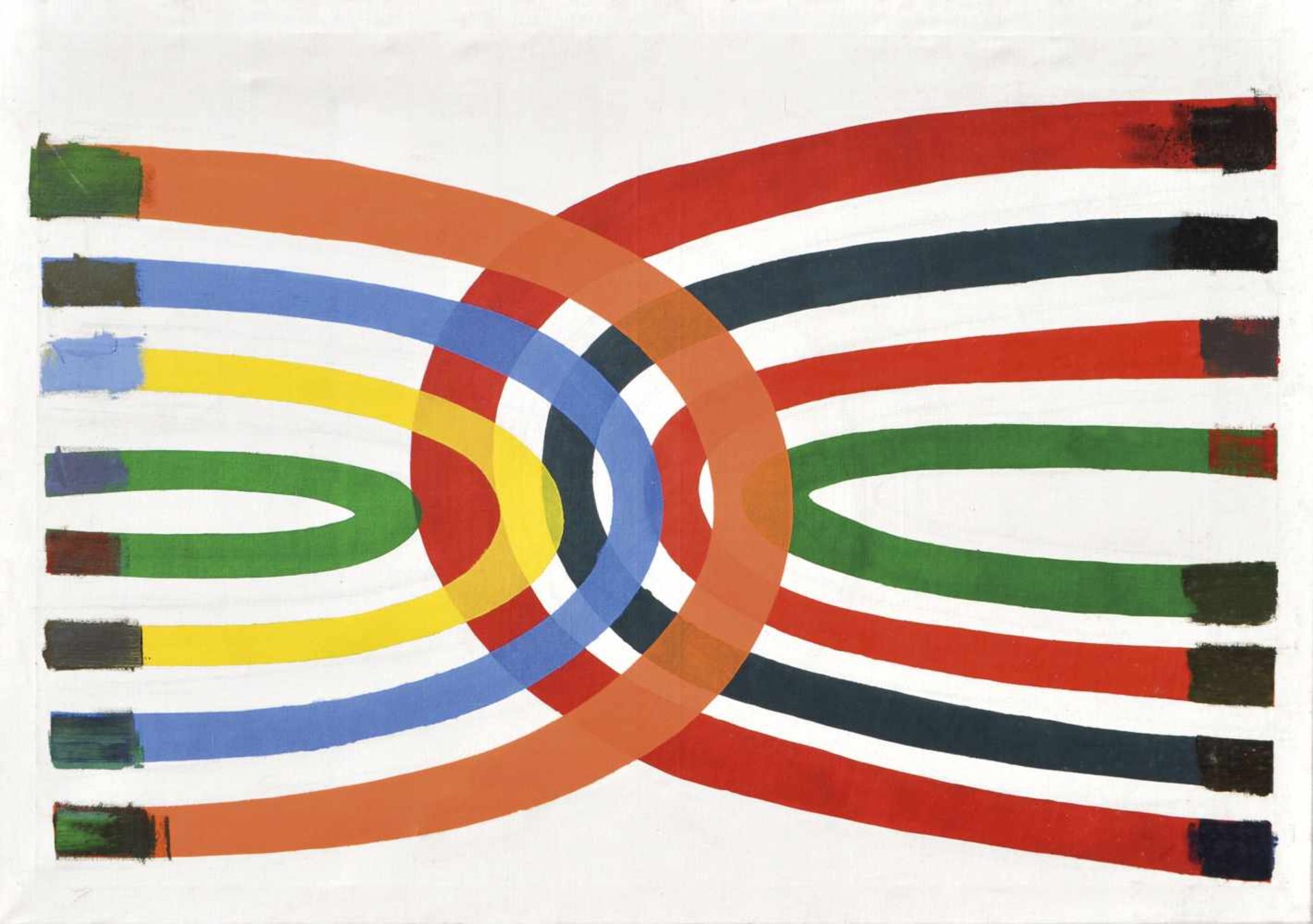 Eddie Allan Pedalling all over, 1970;Acryl auf Leinwand, 120 x 175 cm Verso signiert u. betitelt