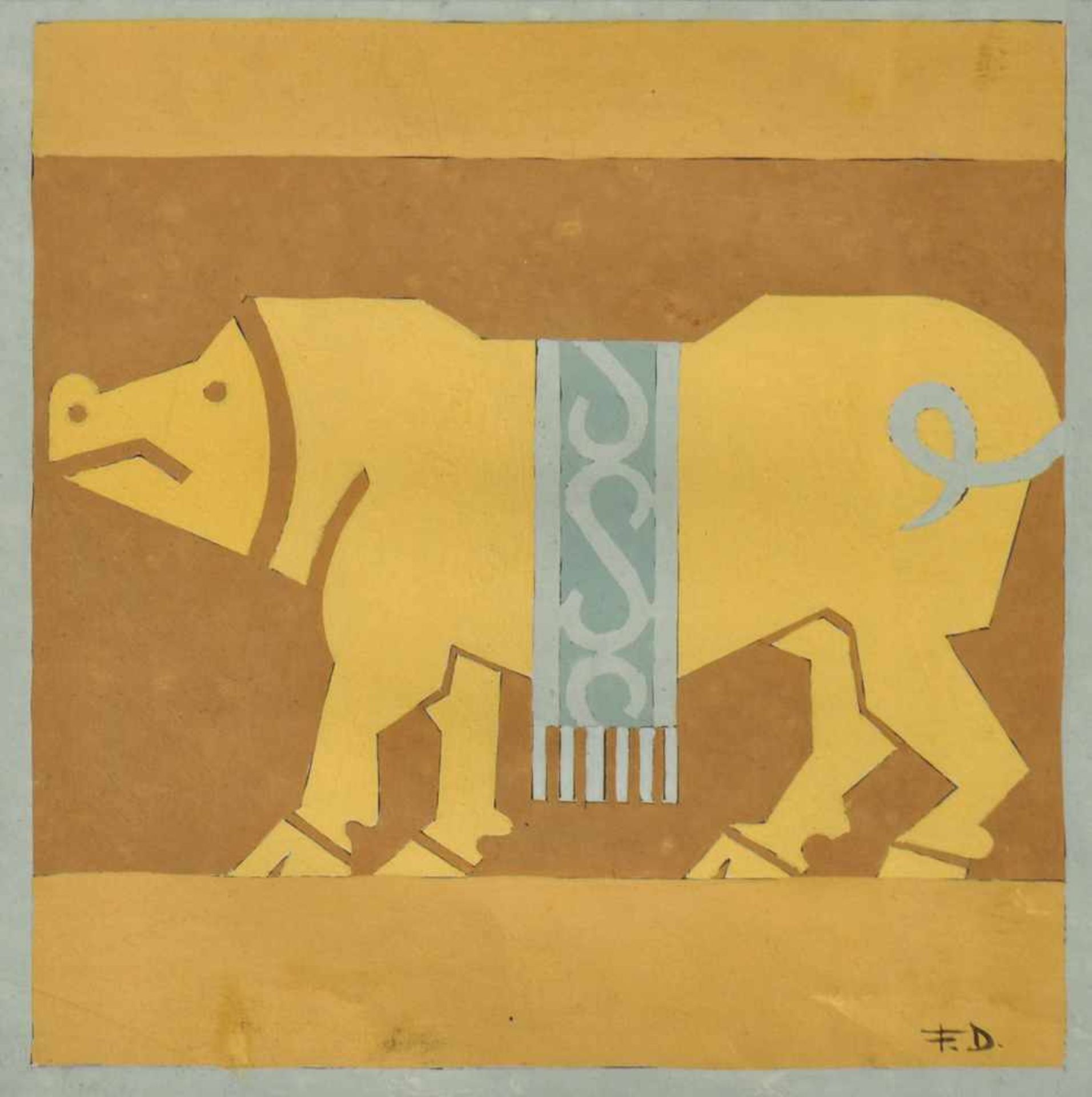 Fortunato Depero Schwein, 193839;Tempera auf Karton, 18,5 x 19,5 cm, gerahmt,