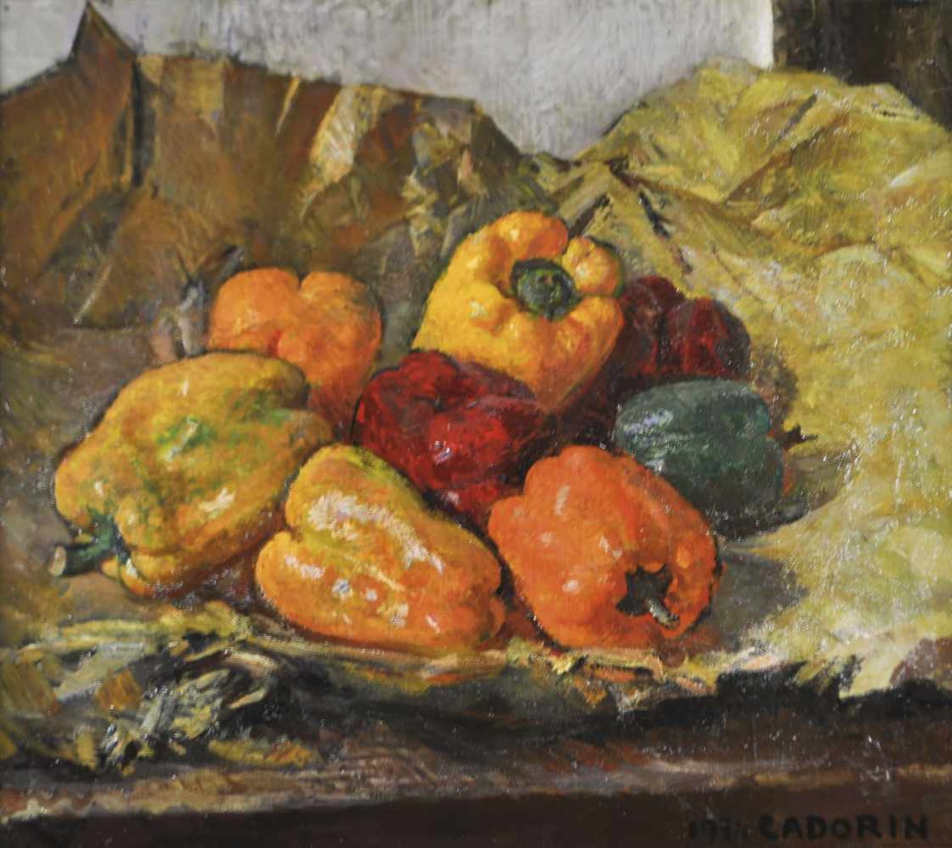 Guido Cadorin (Venedig/Venezia 1892 - 1976)Stillleben mit Paprika, 1934;Öl auf Leinwand, 51,5 x 57