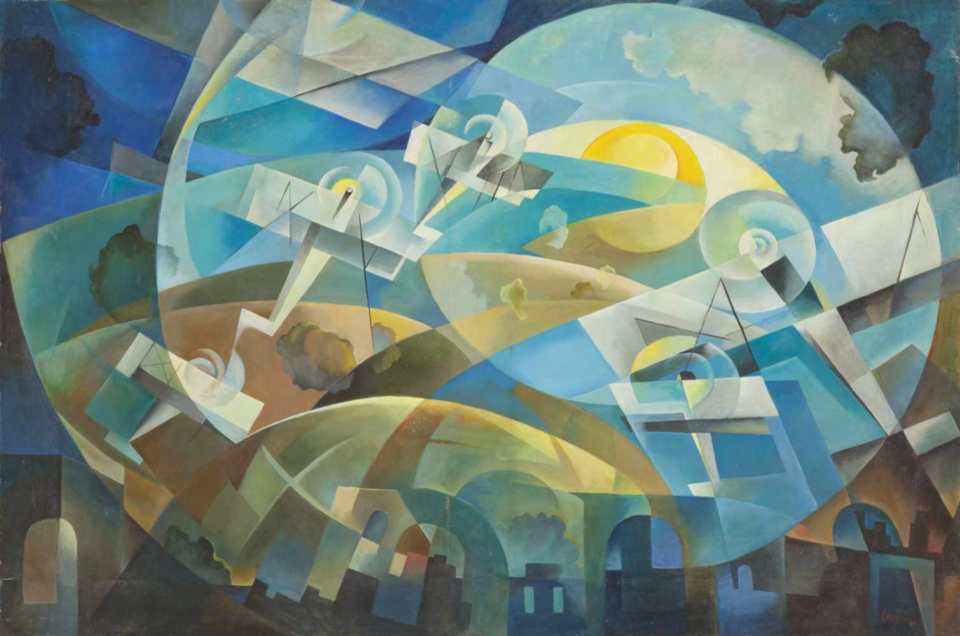 Tullio Crali (Igalo, Dalmatien/Dalmazia 1910  Mailand/Milano 2000)Volo al tramonto, 1930;Öl auf