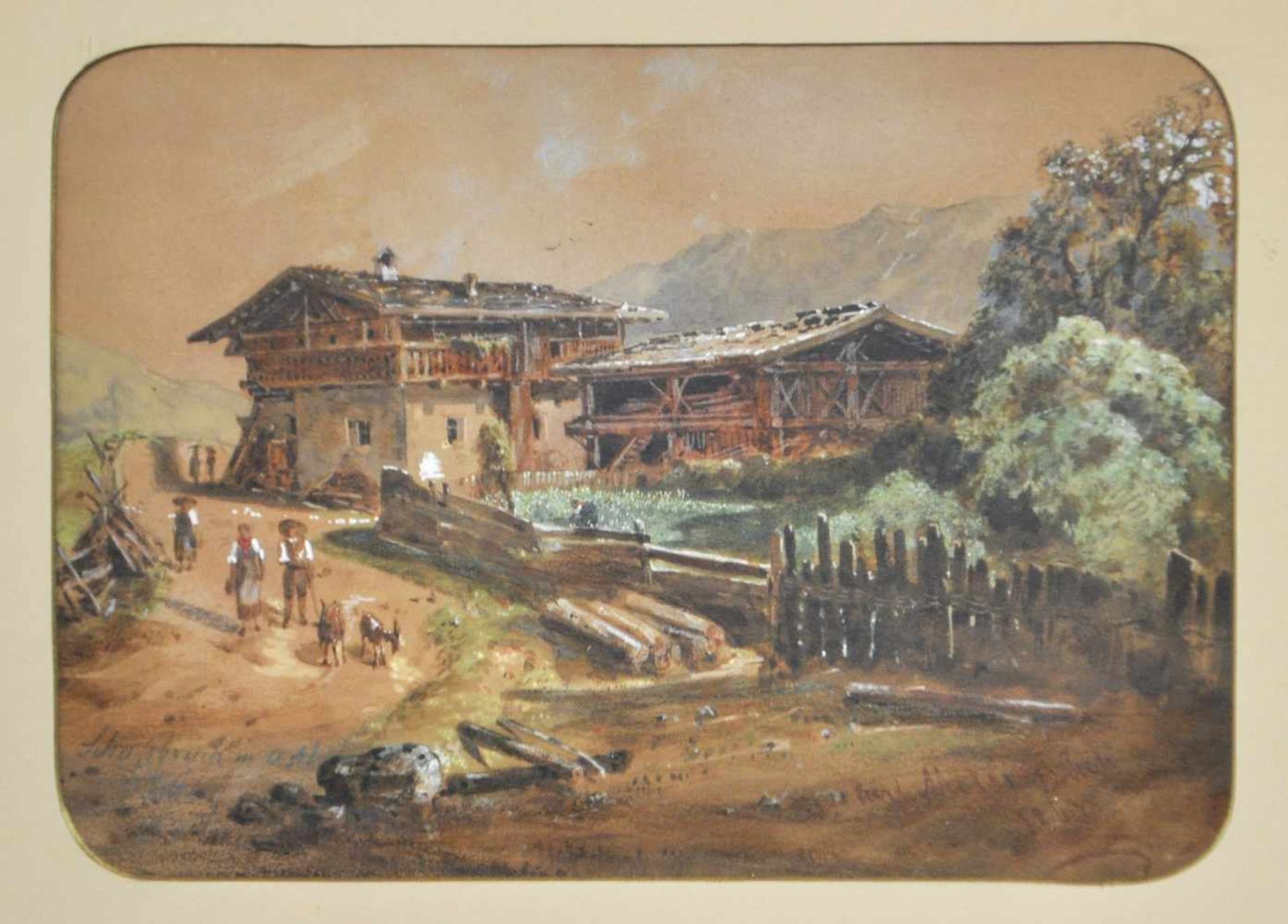 Karl Vinzenz Moser (Bozen/Bolzano 1818  1882)Hof in Astfeld, Sarntal, 1863;Gouache, 18,7 x 26 cm,