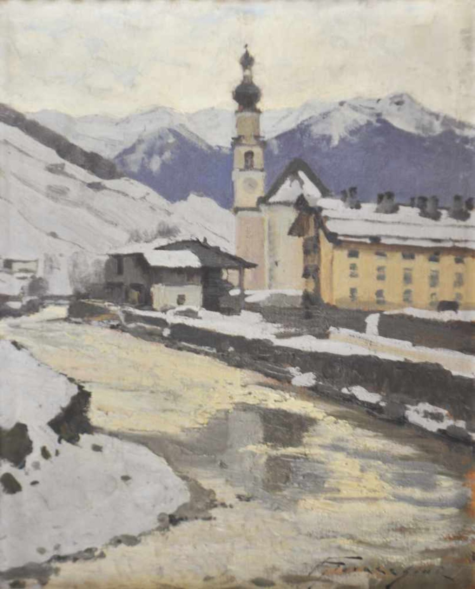 Ulderico Giovacchini (Florenz/Firenze 1890  Bozen/Bolzano 1965)Dolomitendorf im Winter;Öl auf