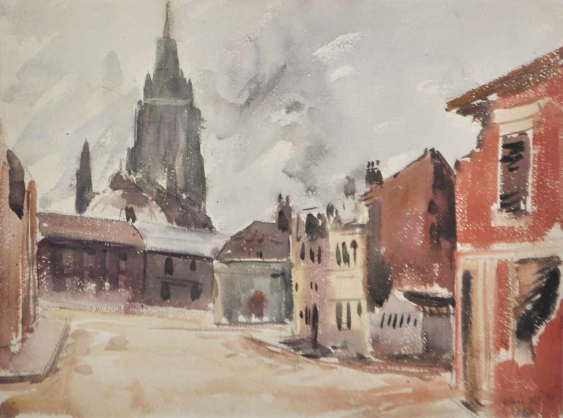 Erwin Lutz-Waldner (Meran/Merano 1912  Innsbruck 1975)Calais, 1940;Aquarell, 28,5 x 39 cm, Papier