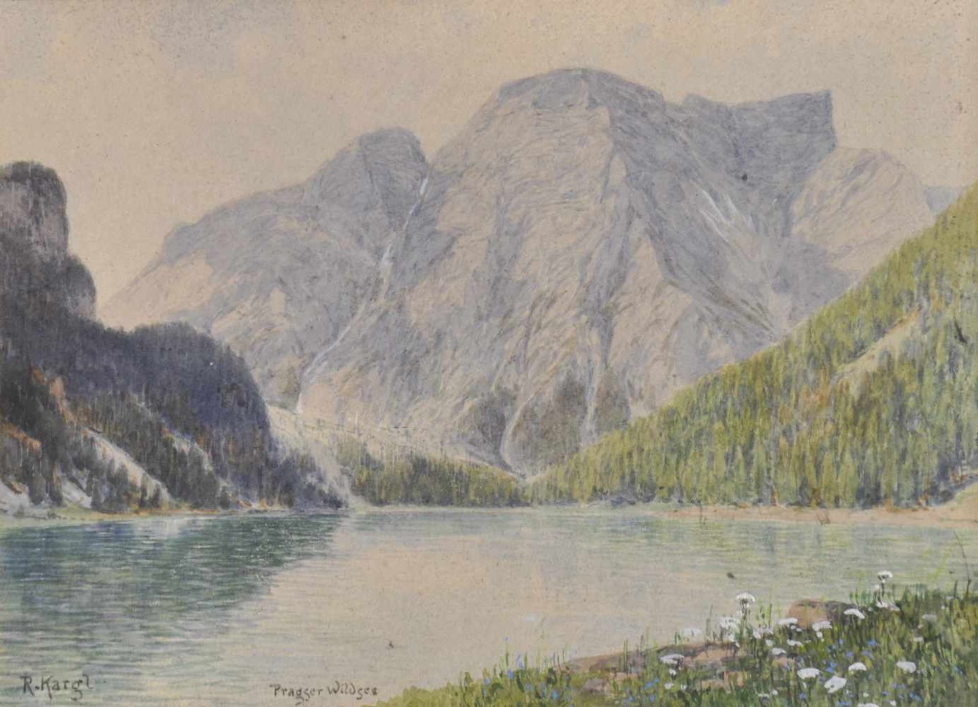 Rudolf Kargl (Wien/Vienna 1878  Mödling 1942)Pragser Wildsee;Aquarell, 20 x 28 cm, gerahmt Signiert