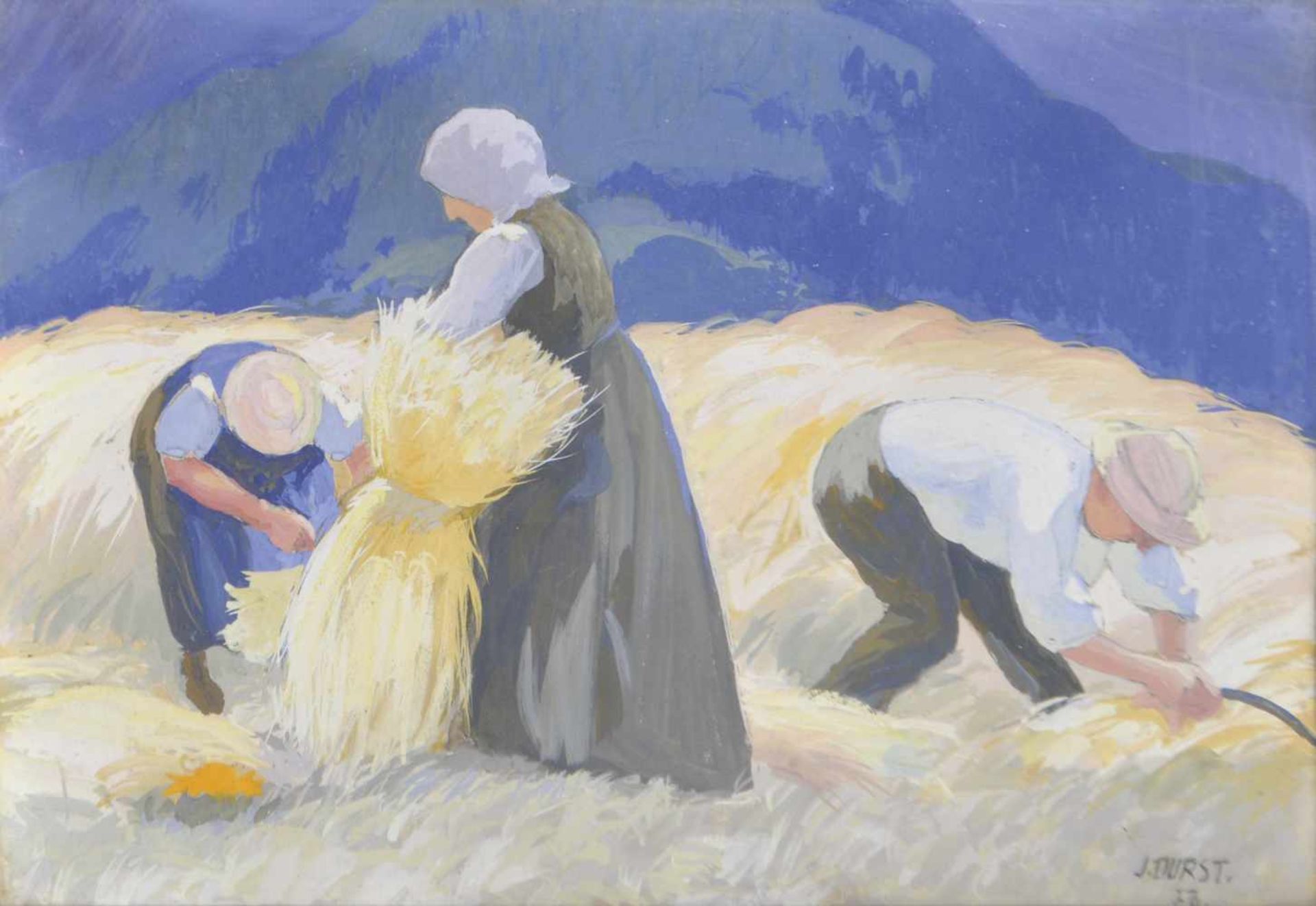 Josef Durst (Wien/Vienna 1878  Brixen/Bressanone 1950)Kornernte, 1927;Tempera auf Karton, 46 x 64