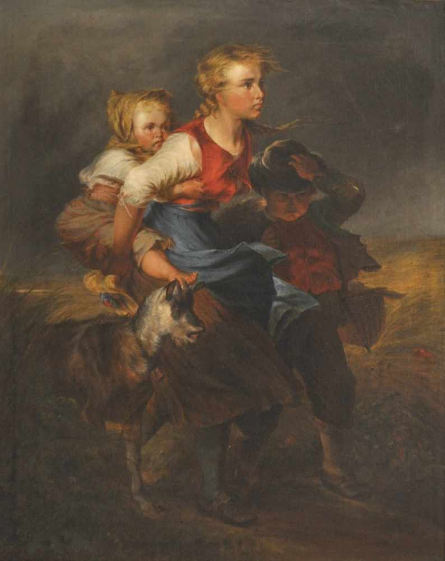 Wiener Maler um 1850 Kinder auf der Flucht;Öl auf Leinwand, 80 x 64,5 cm, gerahmt Pittore viennese