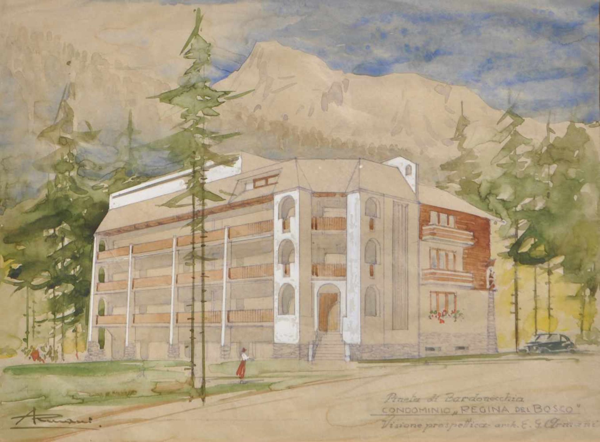 Ernesto Giuliano Armani (Malè 1898  Rovereto 1986)Aquarell/Tempera auf Papier, 35 x 25,5 cm,