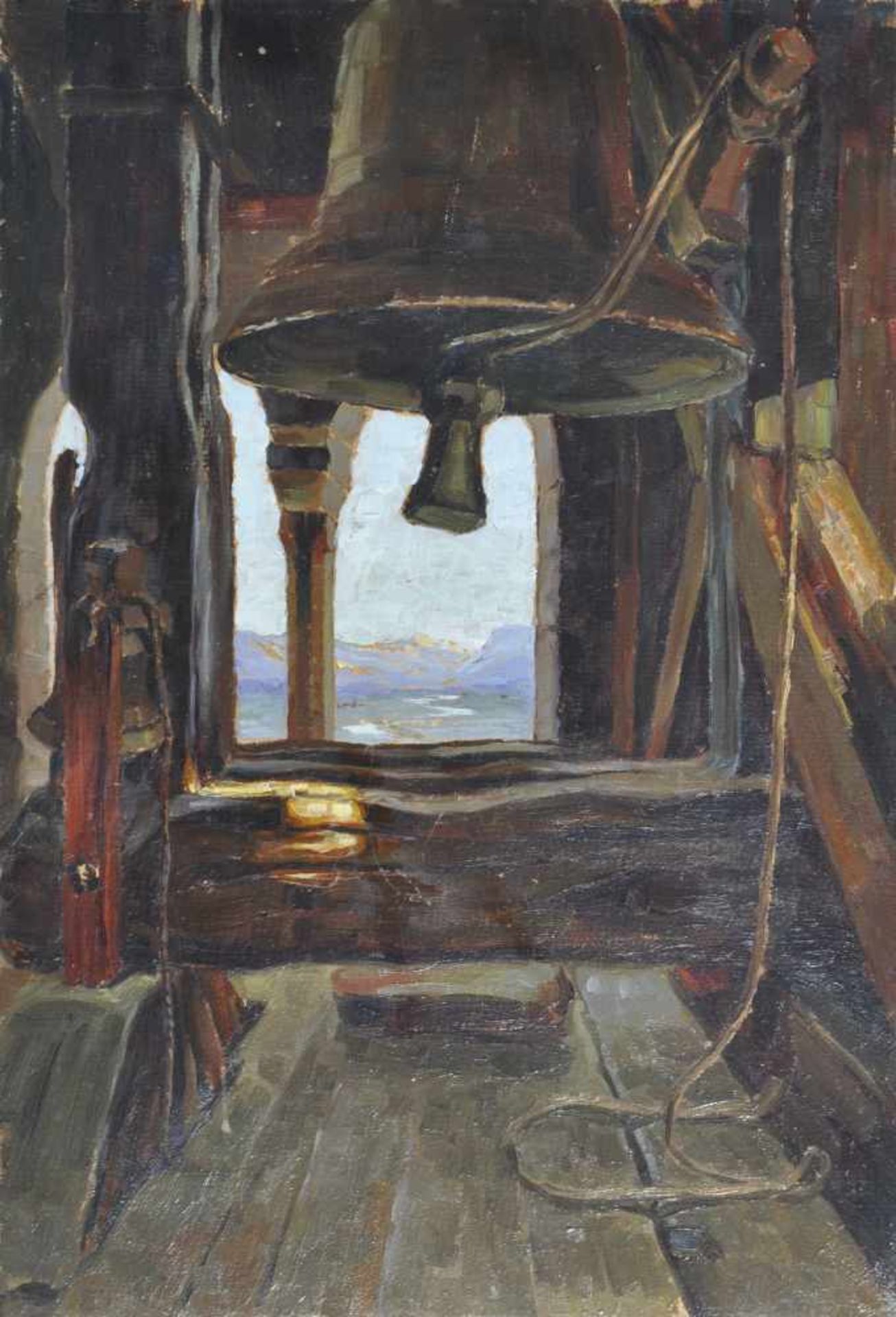 Maler um 1910 (Mailand/Milano 1901  1979)Blick vom Kirchturm in Algund gegen den Gantkofel;Öl auf