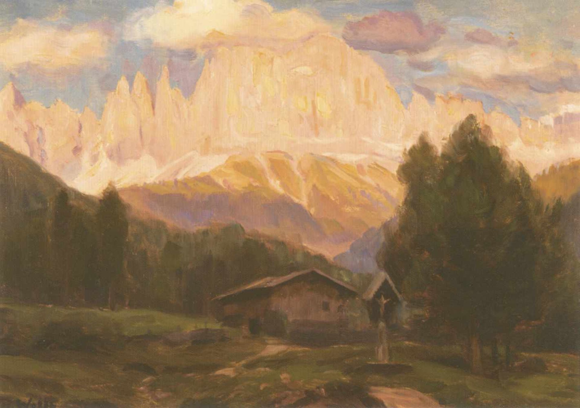 Richard Wolff (Esseg 1880  Bozen/Bolzano 1964)Rosengarten im Abendrot;Öl auf Karton, 31 x 43 cm,