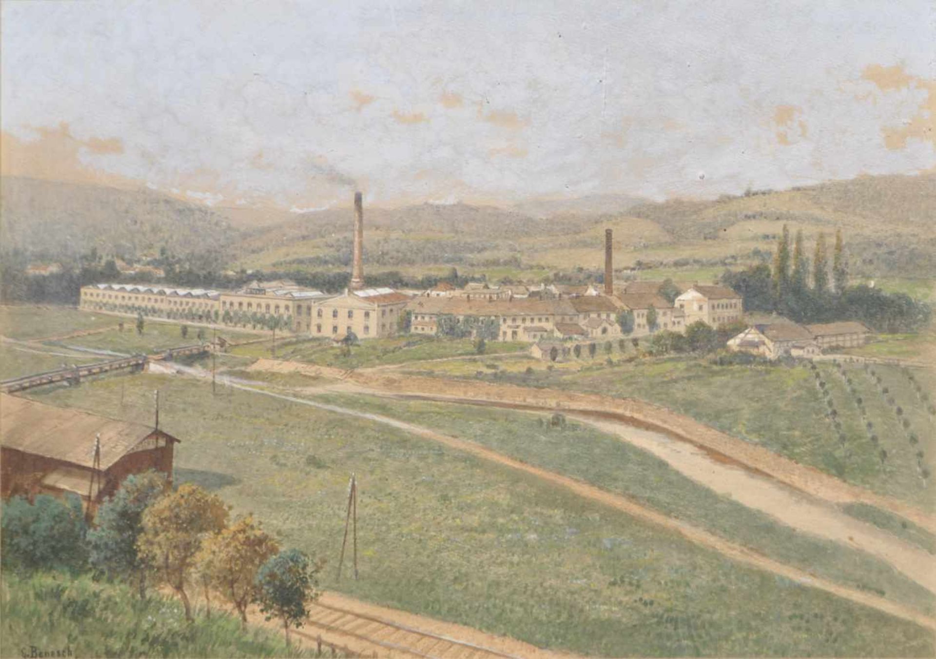 G. Benesch Fabrik in der österreichischen Monarchie, um 1900;Aquarell, 27,5 x 29,5 cm, gerahmt