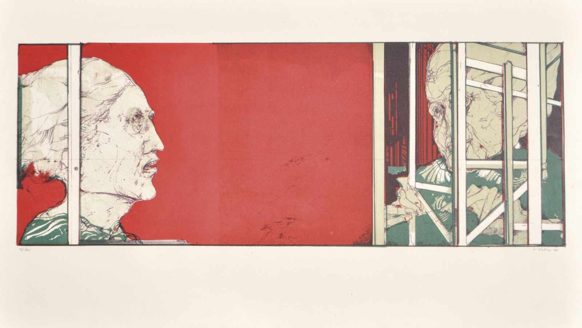Karl Plattner (Mals/Malles 1919  Mailand/Milano 1986)Der Käfig, 1968;Lithografie, 40 x 78,5 cm (