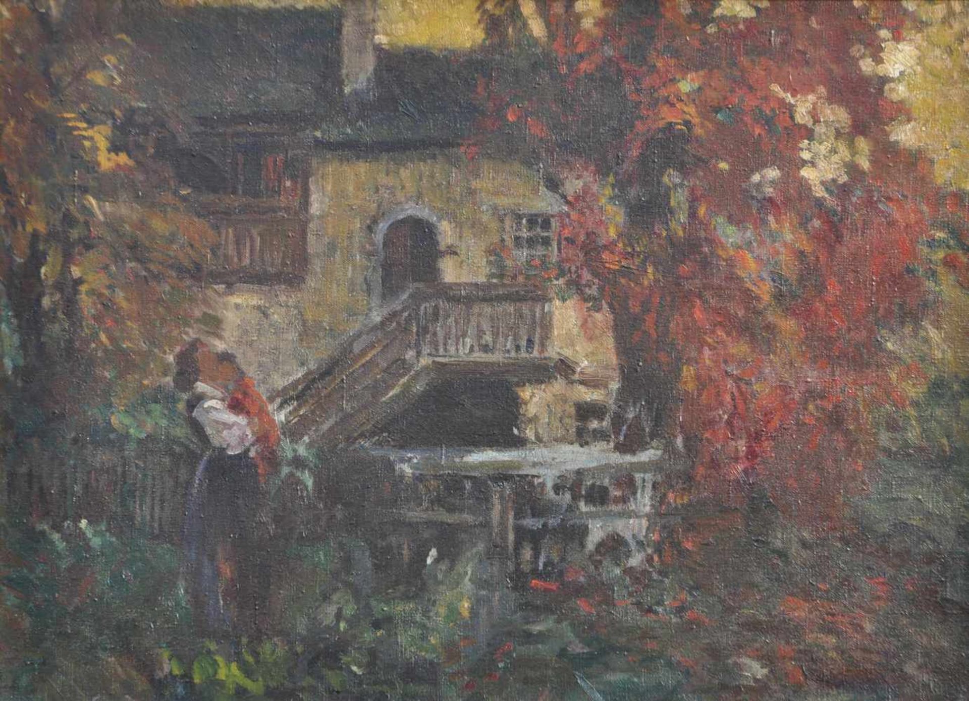 Orazio Gaigher (Levico 1870  Meran/Merano 1938)Südtiroler Bauernhof im Herbst;Öl auf Leinwand, 55,5