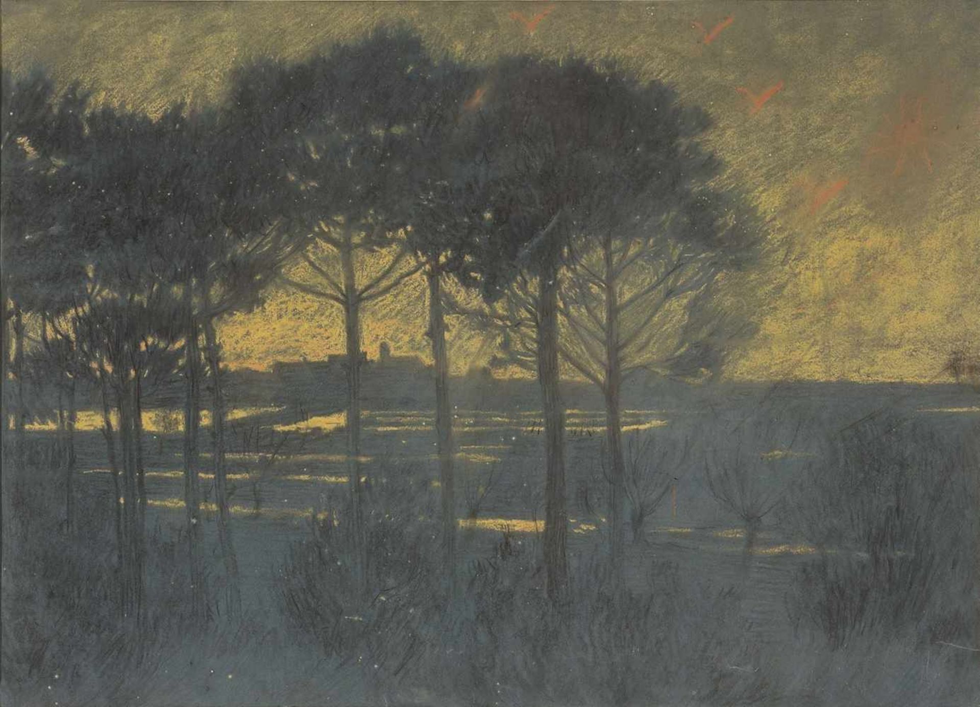 Josef Maria Auchentaller (Wien/Vienna 1865  Grado 1949)Pinienwald in Grado bei Sonnenuntergang,