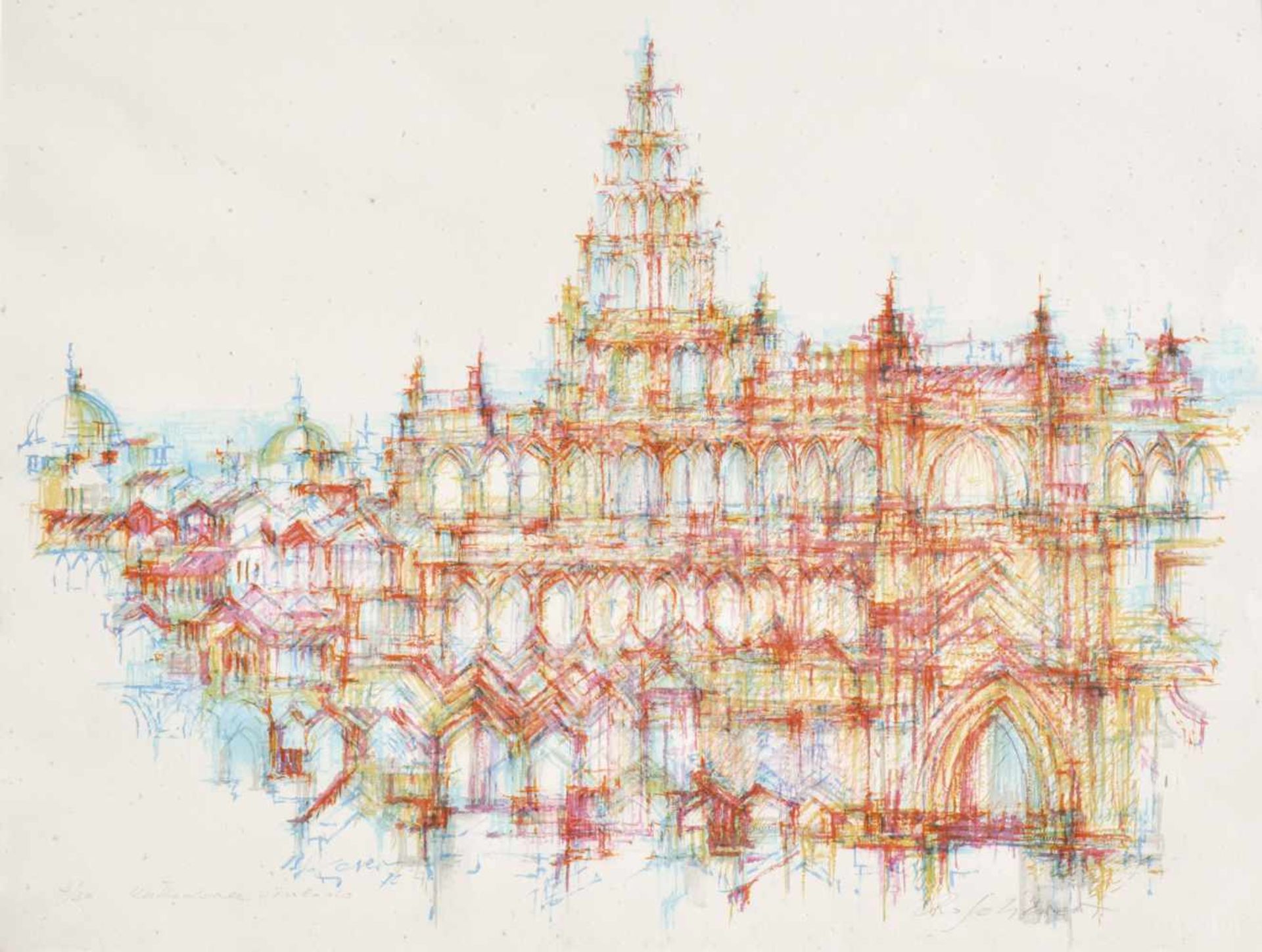 Robert Scherer (* Kortsch/Corces 1928)Kathedrale von Toledo, 1972;Lithografie, 54 x 70 cm, gerahmt