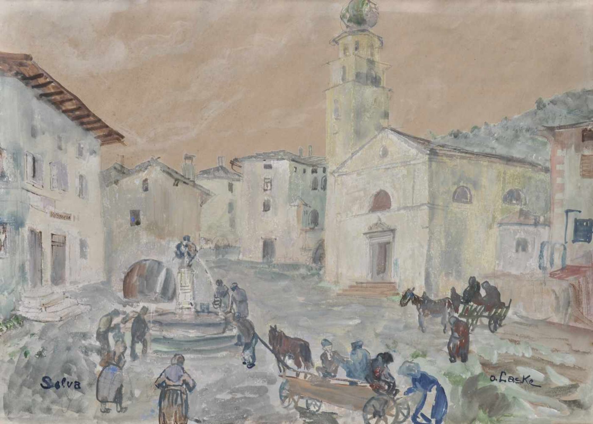 Oskar Laske (Czernowitz, Bukowina 1874  Wien/Vienna 1951)Dorfplatz in Oberitalien (Selva);