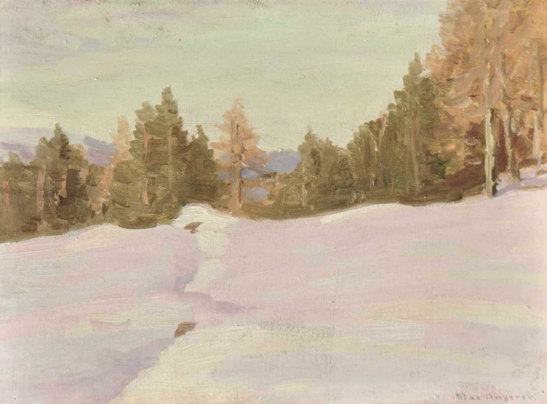 Max Angerer (Schwaz 1877  Schwaz 1955)Tiroler Winterlandschaft;Öl auf Karton, 24 x 32,5 cm, gerahmt