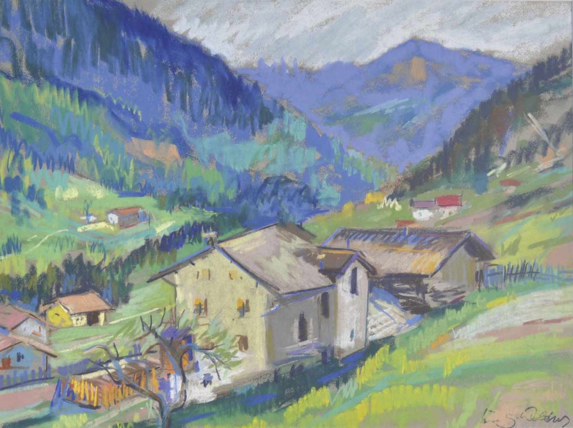 Erwin Lutz-Waldner (Meran/Merano 1912  Innsbruck 1975)Pfitschtal;Pastell, 44 x 57 cm, gerahmt