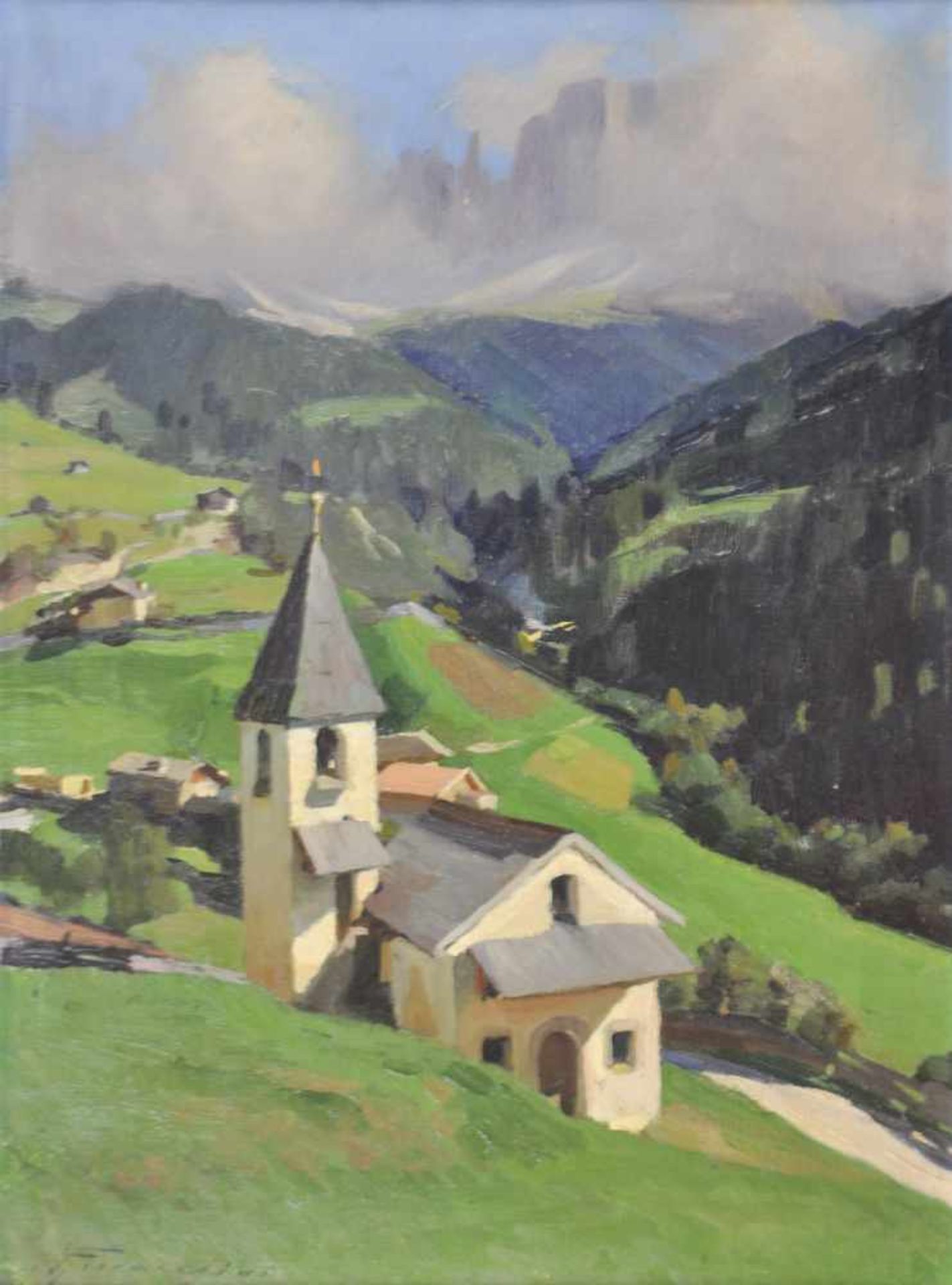 Ulderico Giovacchini (Florenz/Firenze 1890  Bozen/Bolzano 1965)S. Zyprian mit dem Rosengarten;Öl