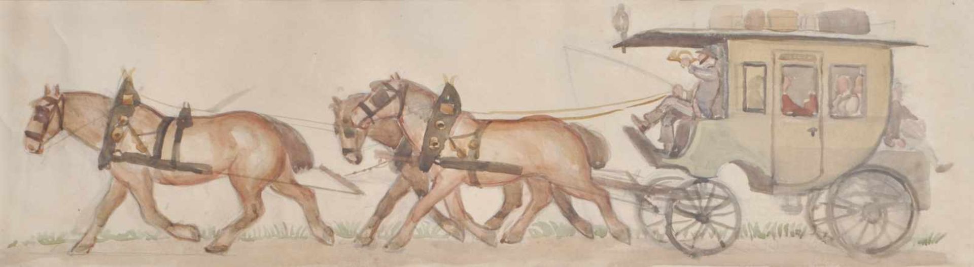 Albert Stolz (Bozen/Bolzano 1875  Bozen/Bolzano 1947)Bozner Postkutsche;Aquarell, 17 x 62,5 cm,