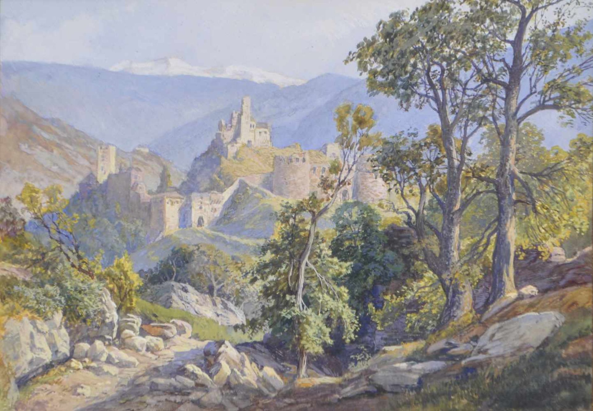 Leopold Welleba (Wien/Vienna 1878  1953)Schloss Sigmundskron bei Bozen, um 1910;Gouache, 20 x 30