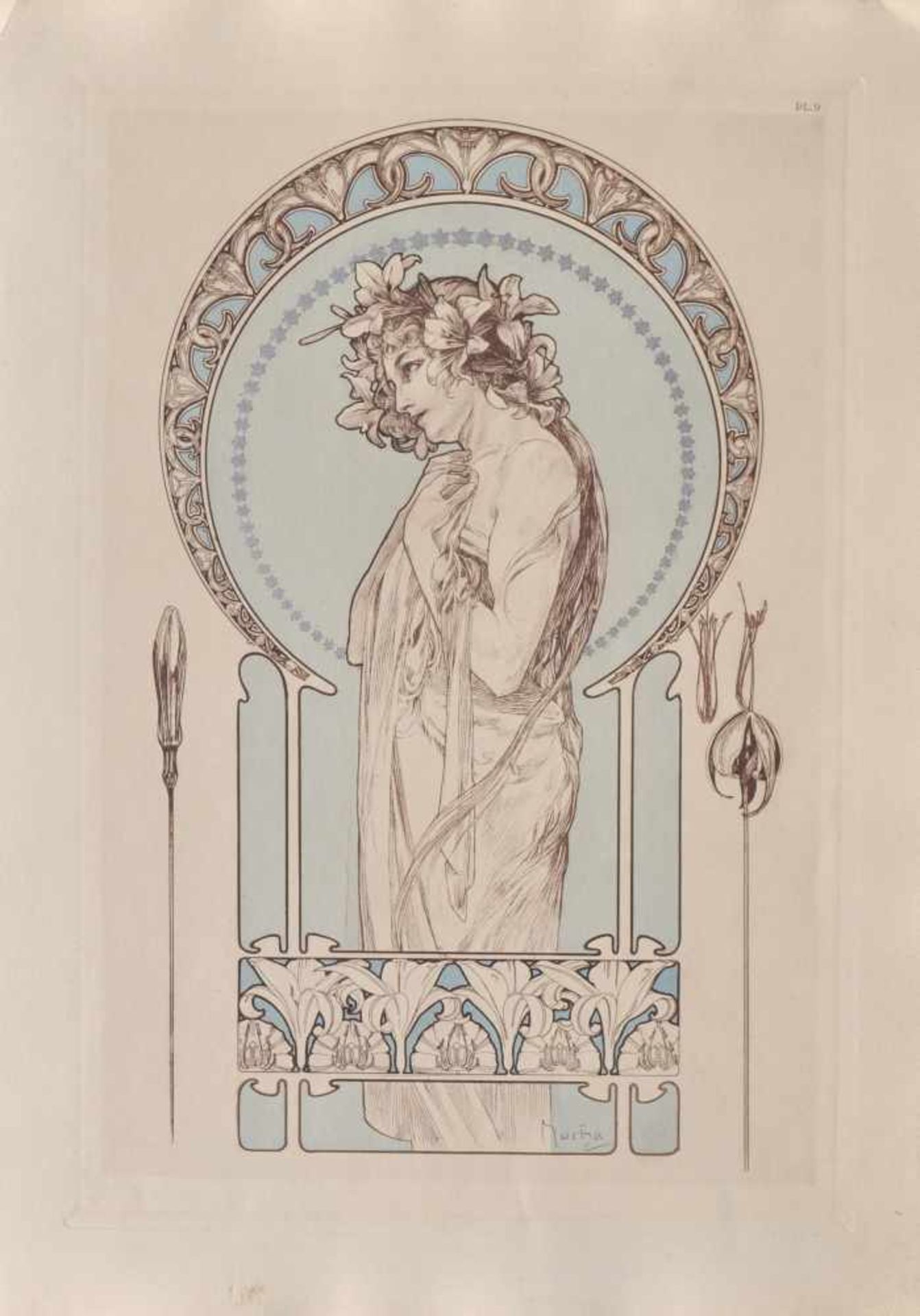 Alphons Mucha Mädchen mit Lilienschmuck, 1902;Aus: Documents Décoratifs Lithografie, 36,5 x 24,5