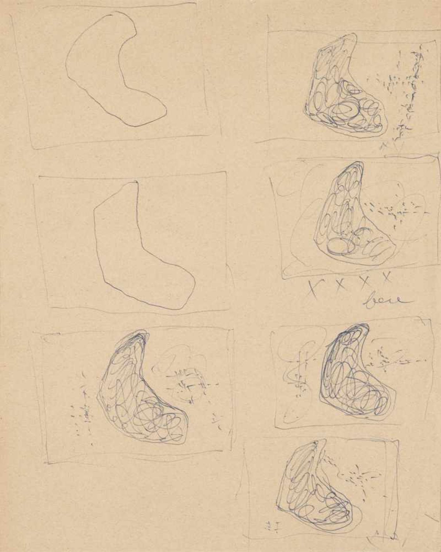 Lucio Fontana (Rosario 1899  Comabbio 1968)Studien zu Concetto spaziale, 1957;Blauer Kugelschreiber