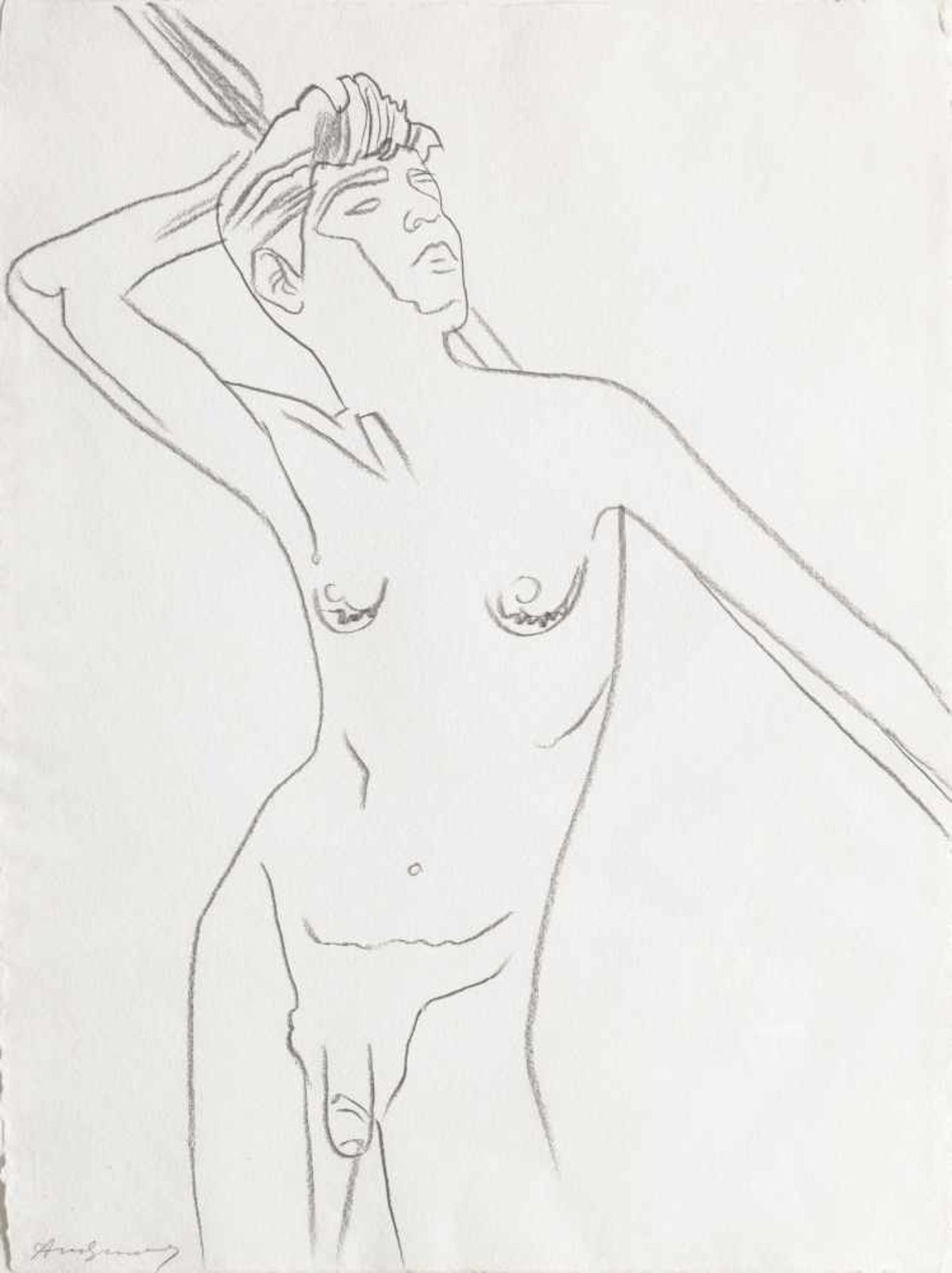 Andy Warhol (Livorno 1924 )Hommage an von Gloeden, 1978;Kohlezeichnung auf Büttenpapier, 60 x 80