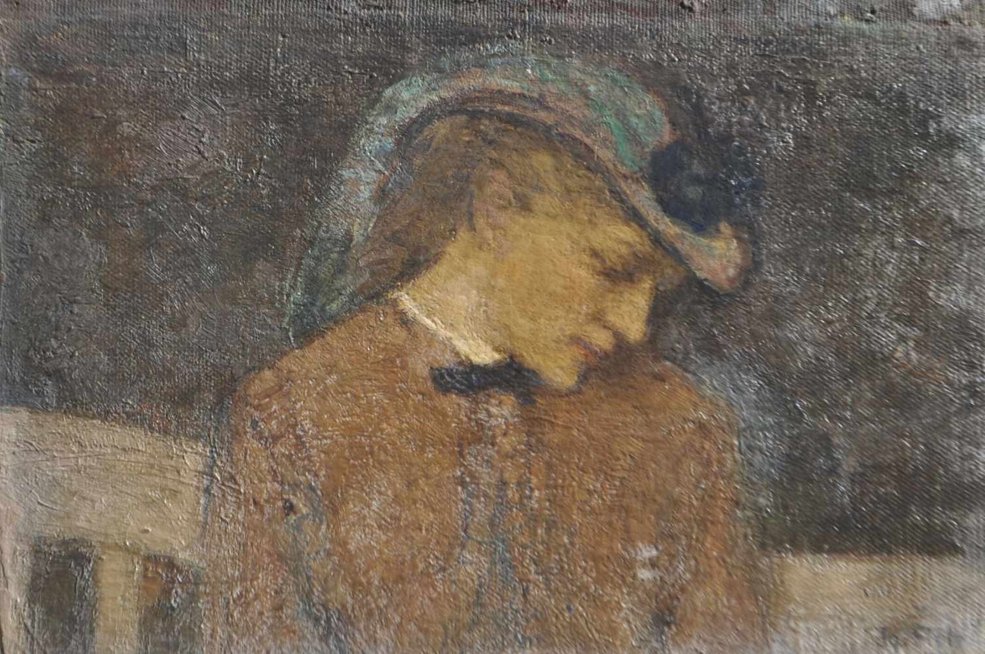 Ignaz Stolz (Bozen/Bolzano 1868  Lana 1953)Junge Frau mit Hut, um 1910; Öl auf Leinwand auf Platte,