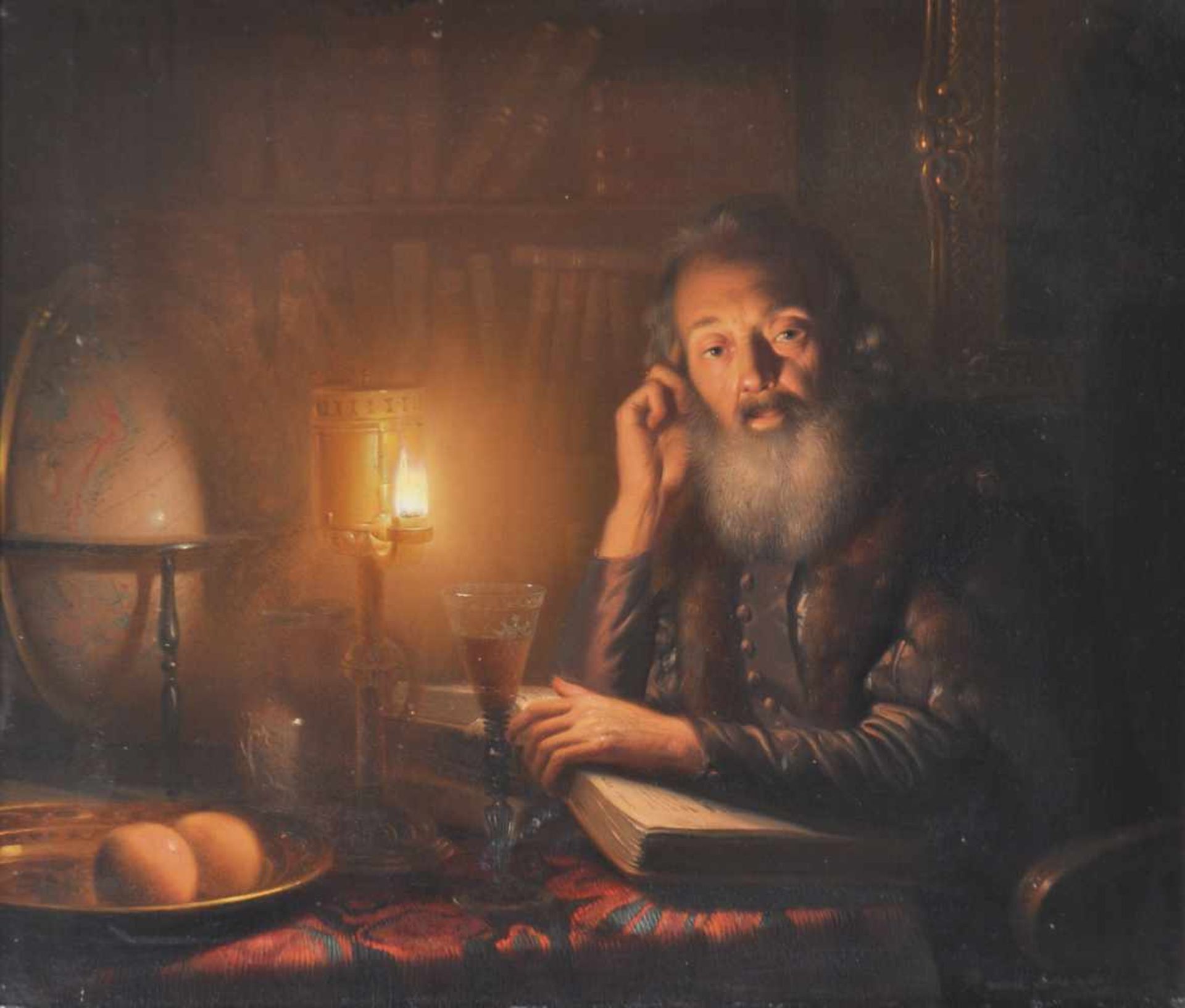 Petrus van Schendel (Terheijden 1806  Brüssel/Bruxelles 1870)Lektüre im Kerzenlicht, 1839;Öl auf