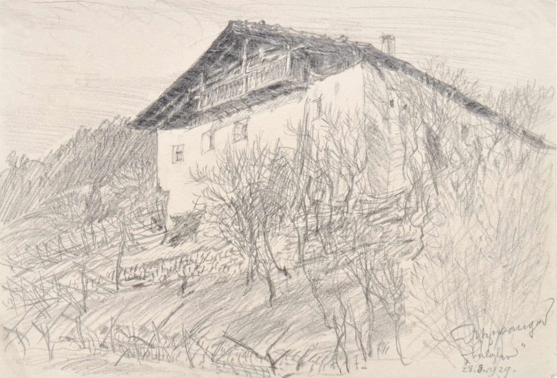 Hugo Atzwanger (Feldkirch 1883  Bozen/Bolzano 1960)Hof in Südtirol, 1929;Bleistift, 14 x 20 cm