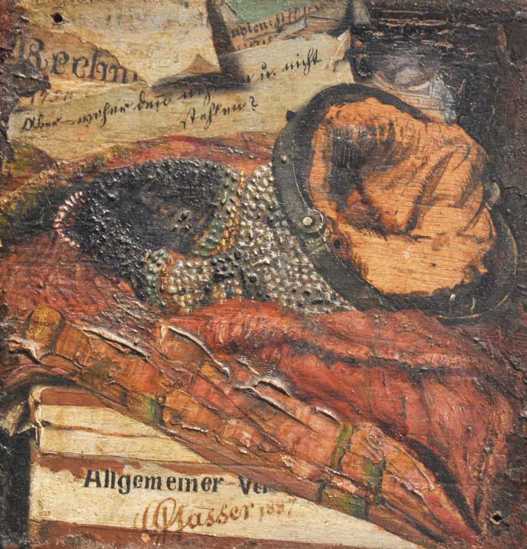 Georg Gasser Der leere Geldbeutel, 1887;Öl auf Holz, 9,8 x 9,6 cm, zeitgenössischer Rahmen