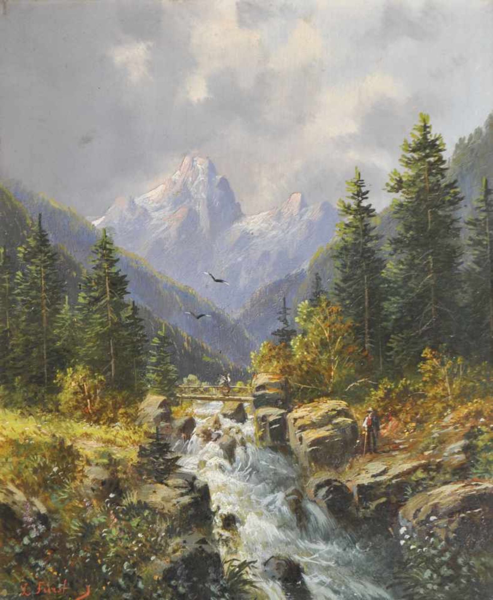 Ludwig Fürst (Bayreuth 1887  1950)Wildbach im Gesäuse, Steiermark; Öl auf Holz, 31,5 x 25,5 cm,