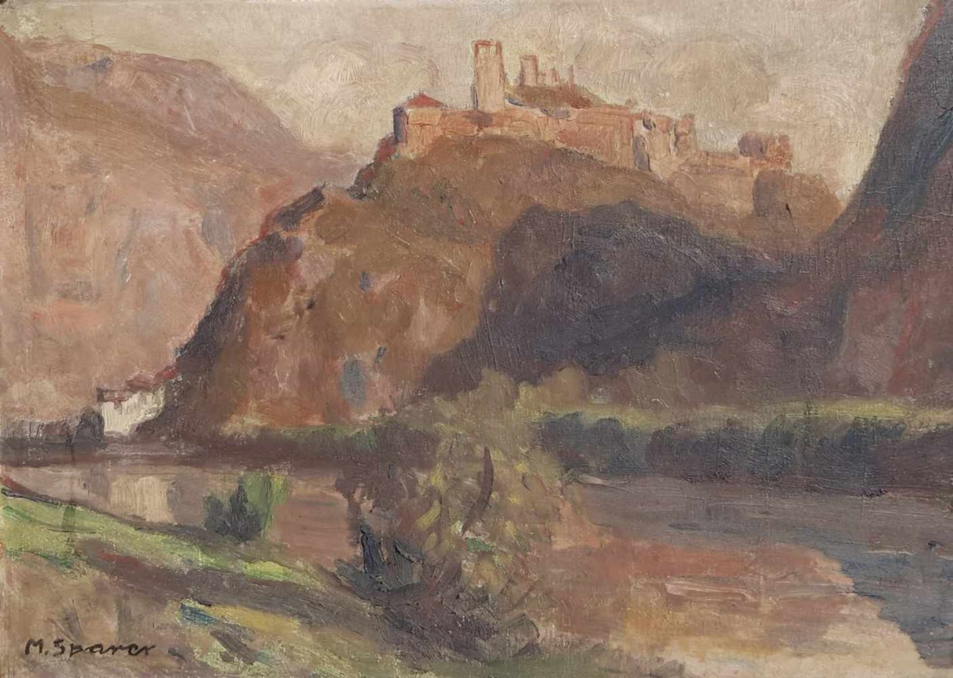 Max Sparer Schloss Sigmundskron bei Bozen;Öl auf Karton, 34 x 47 cm, gerahmt Signiert