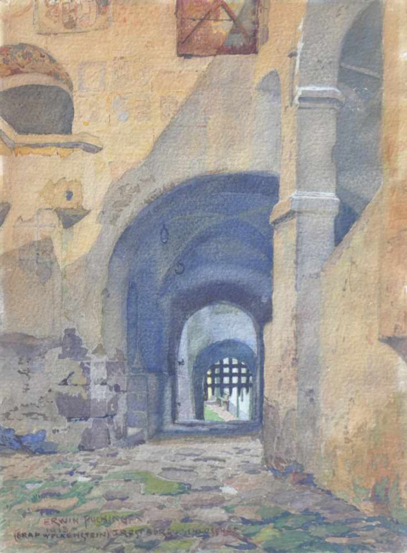 Erwin Puchinger (Wien/Vienna 1875  1944)Die Trostburg im Eisacktal, Schlosshof,1913;Aquarell, 36,