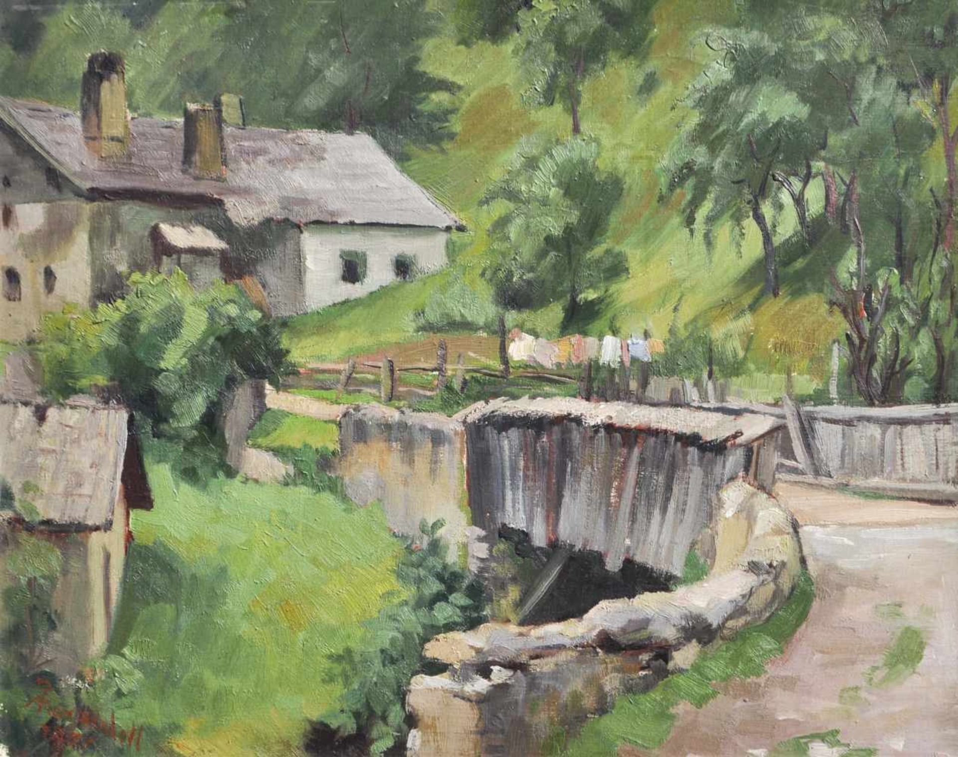 Peter Paul Morandel (Bozen 1901  Innsbruck 1976)Brücke in Pfunds im Oberen Gericht, 1951;Öl auf