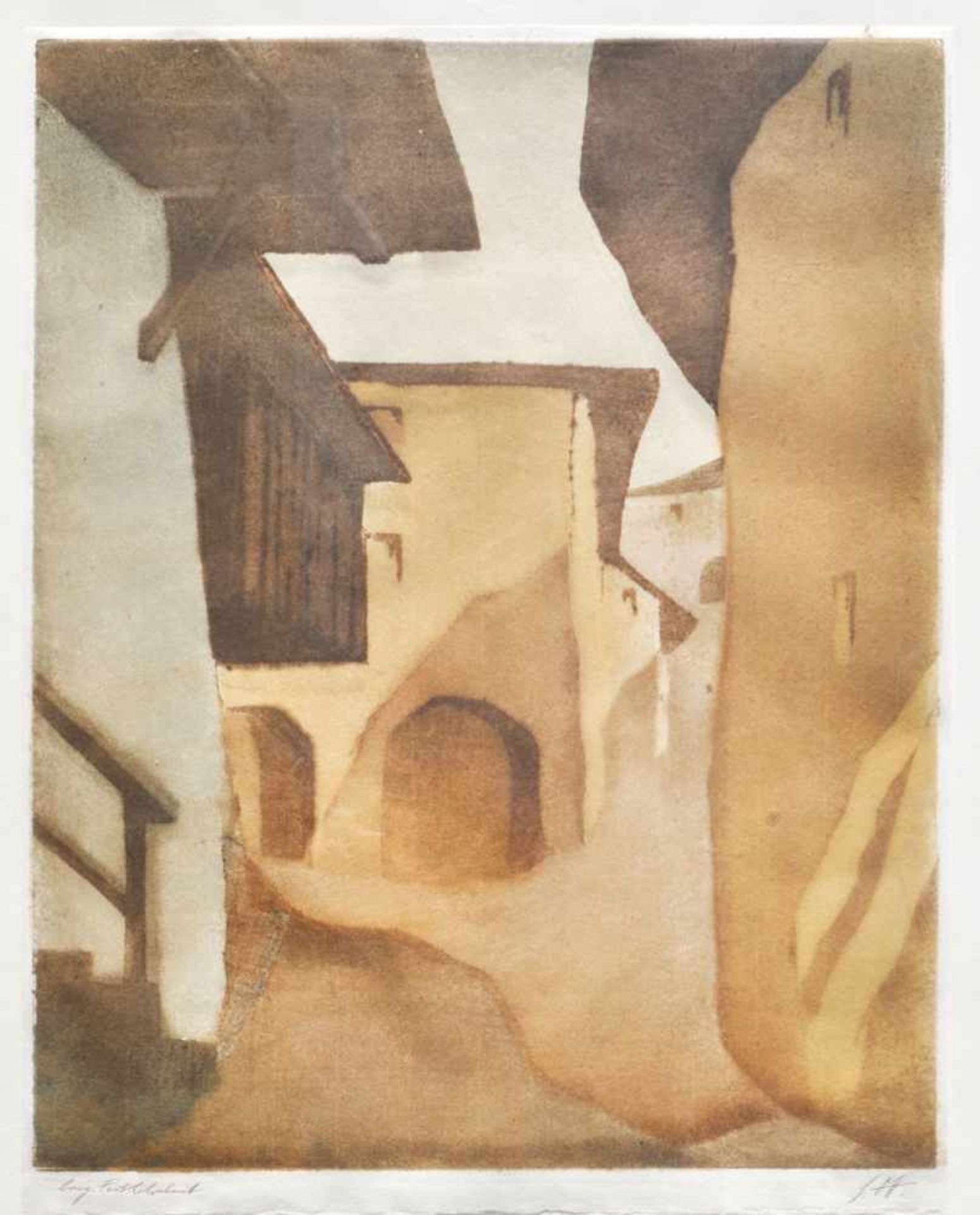 Hans Ott (Bad Berneck 1902  1981)Gasse in Kurtatsch;Farbholzschnitt, 50 x 40 cm (Darstellung),