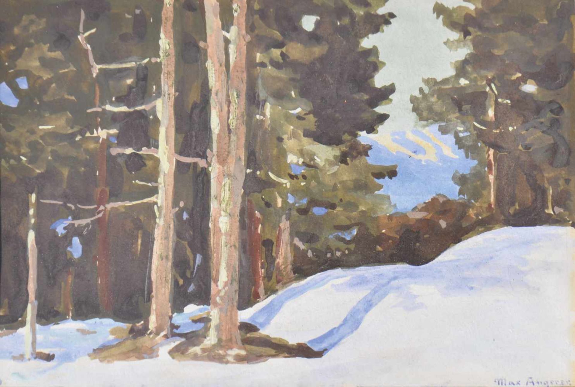 Max Angerer (Schwaz 1877  1955)Tiroler Winterlandschaft;Gouache auf Papier, 17,2 x 26 cm, gerahmt